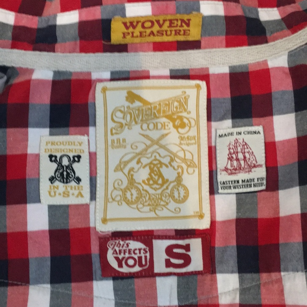 Sovereign Code Red Navy Plaid Button Down Top - image 6